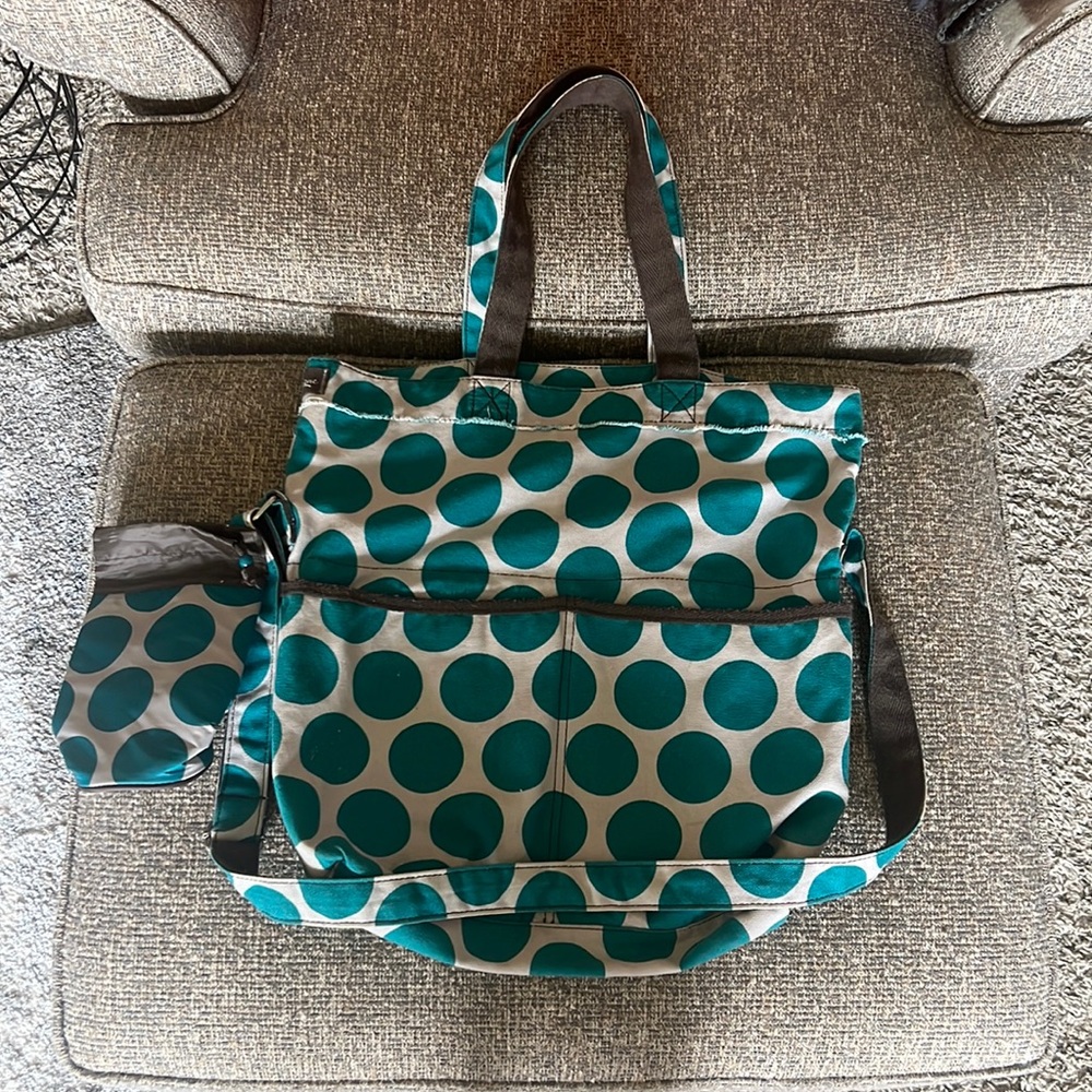 Thirty One Retro Metro Teal Polka Dot Bag w/ Water Bottle Holder